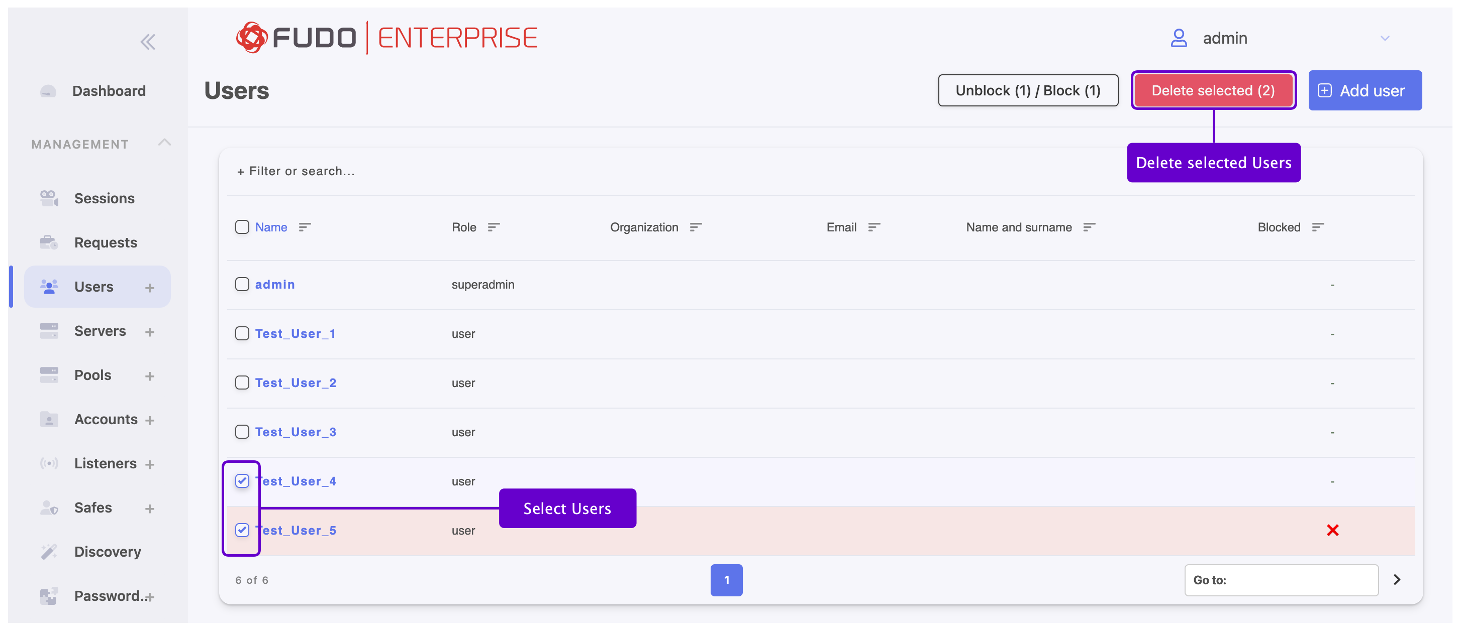 Deleting a User — Fudo Enterprise 6.0 - System Documentation
