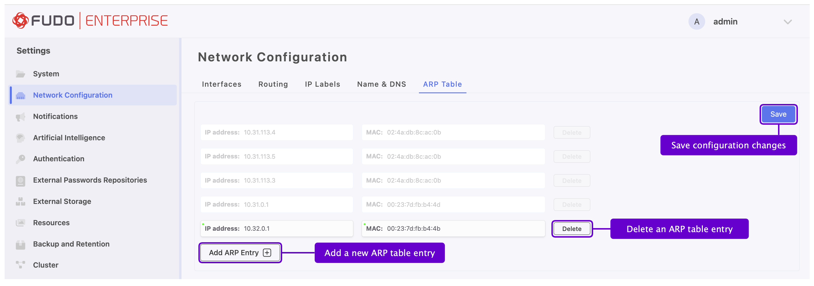 ARP Table Configuration — Fudo Enterprise 6.0 - System Documentation