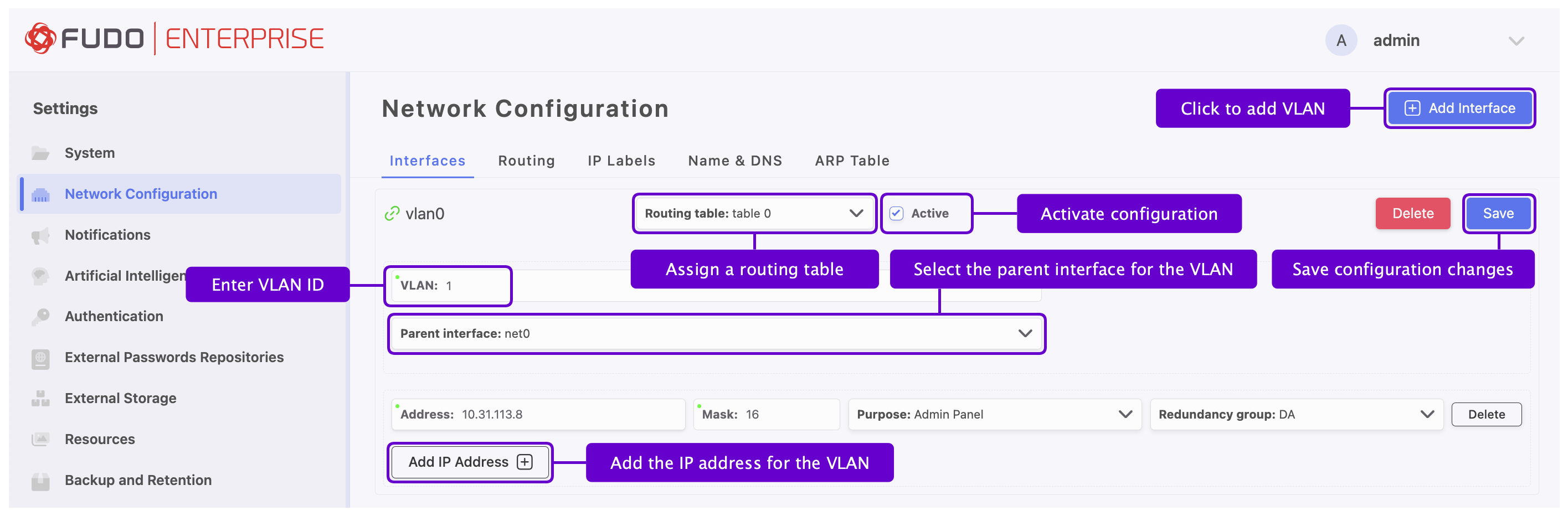 Network Interfaces Configuration — Fudo Enterprise 6.0 - System ...