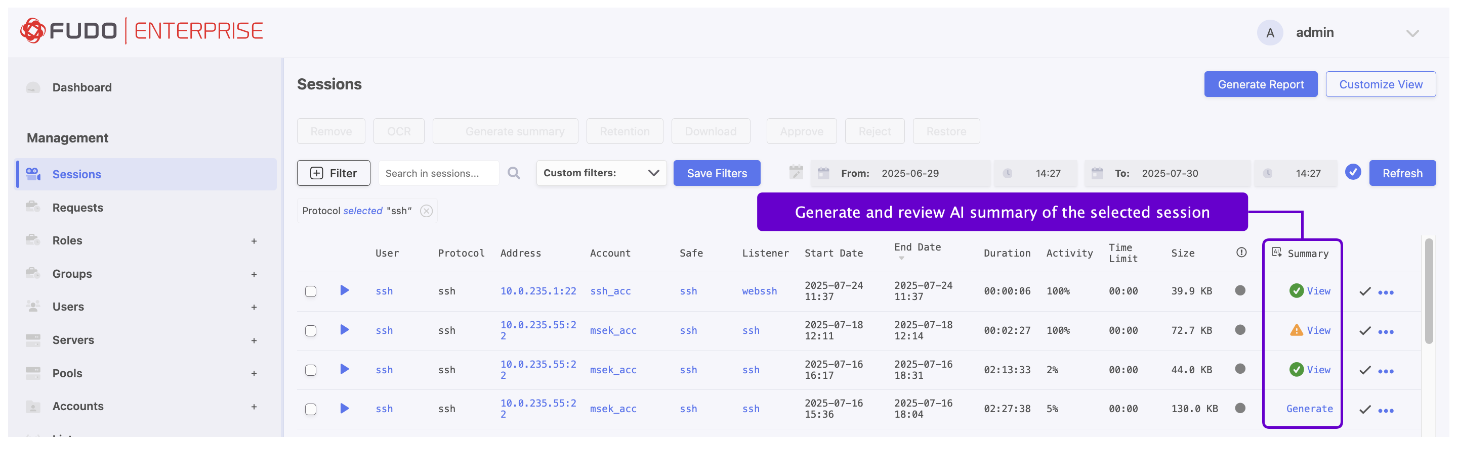 Ai Session Summary [BETA] — Fudo Enterprise 6.0 - System Documentation
