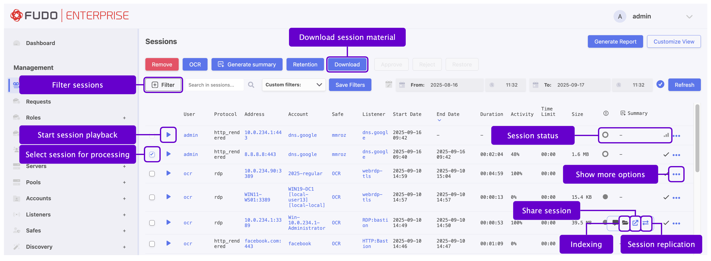 Sessions — Fudo Enterprise 6.0 - System Documentation