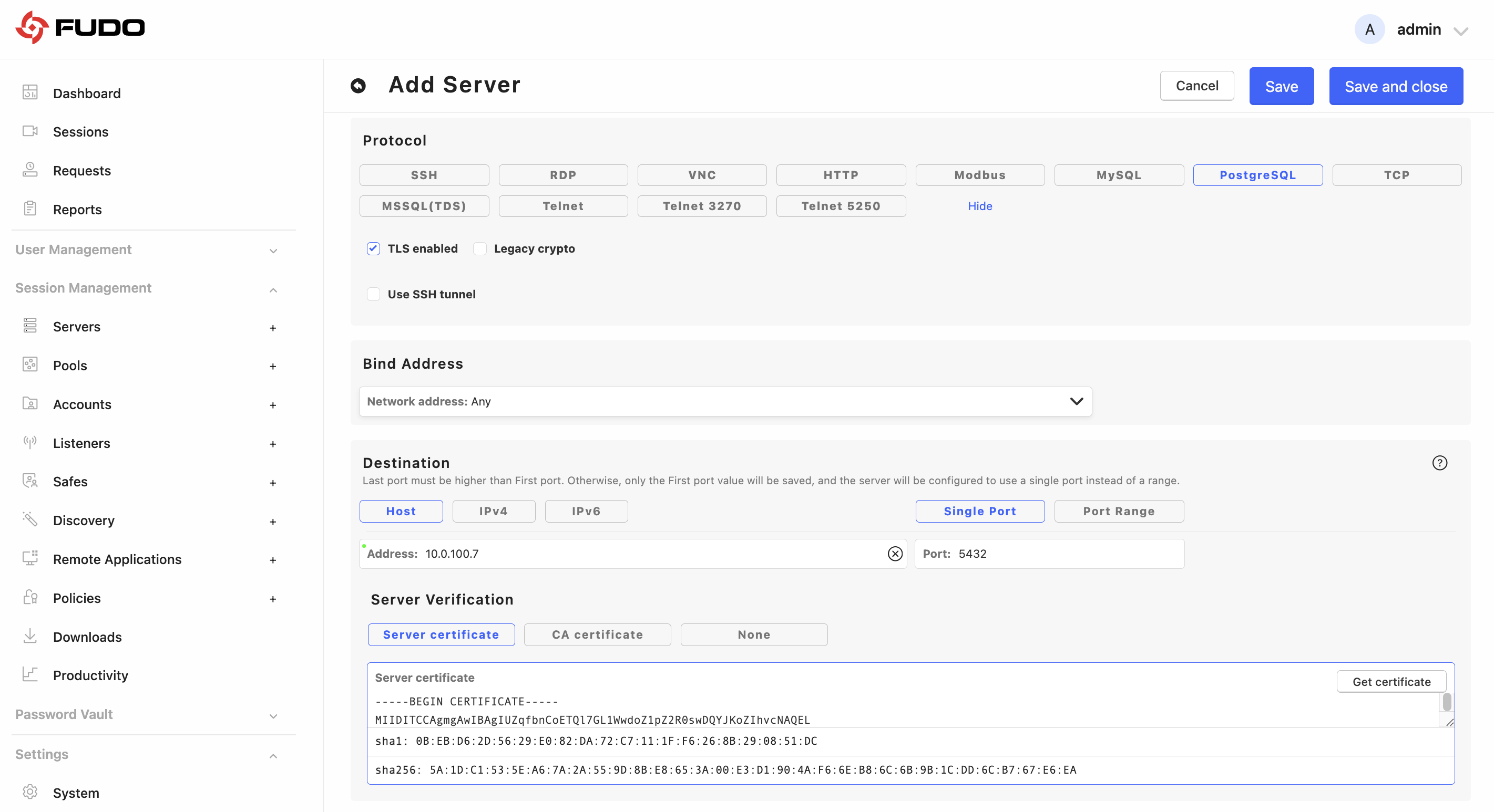 Creating a PostgreSQL Server — Fudo Enterprise 6.0 - System Documentation